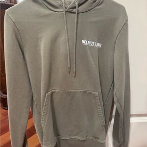 Helmut Lang Olive Green Minimal Logo Hoodie